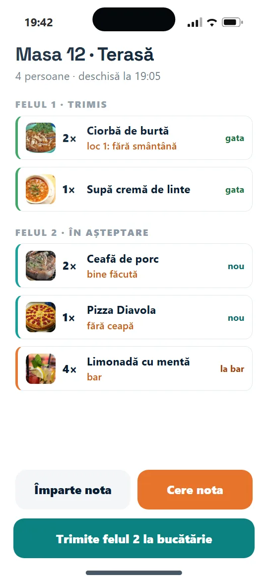 Comanda mesei, pe telefonul ospătarului