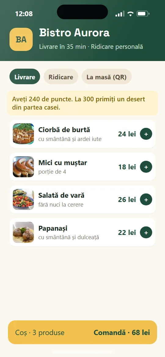 Aplicația de comenzi cu brandul localului